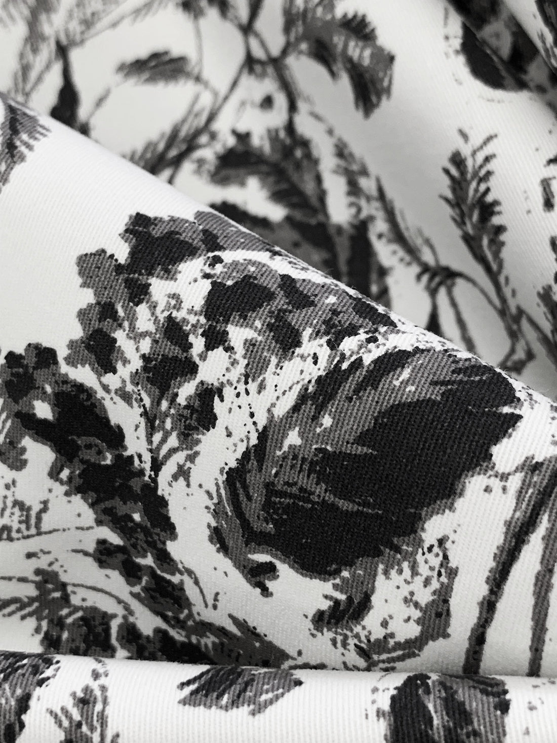 White/Gray/Black Cotton/Lycra Floral Print Stretch Twill Bottom Weight Woven - NY Designer - 56W