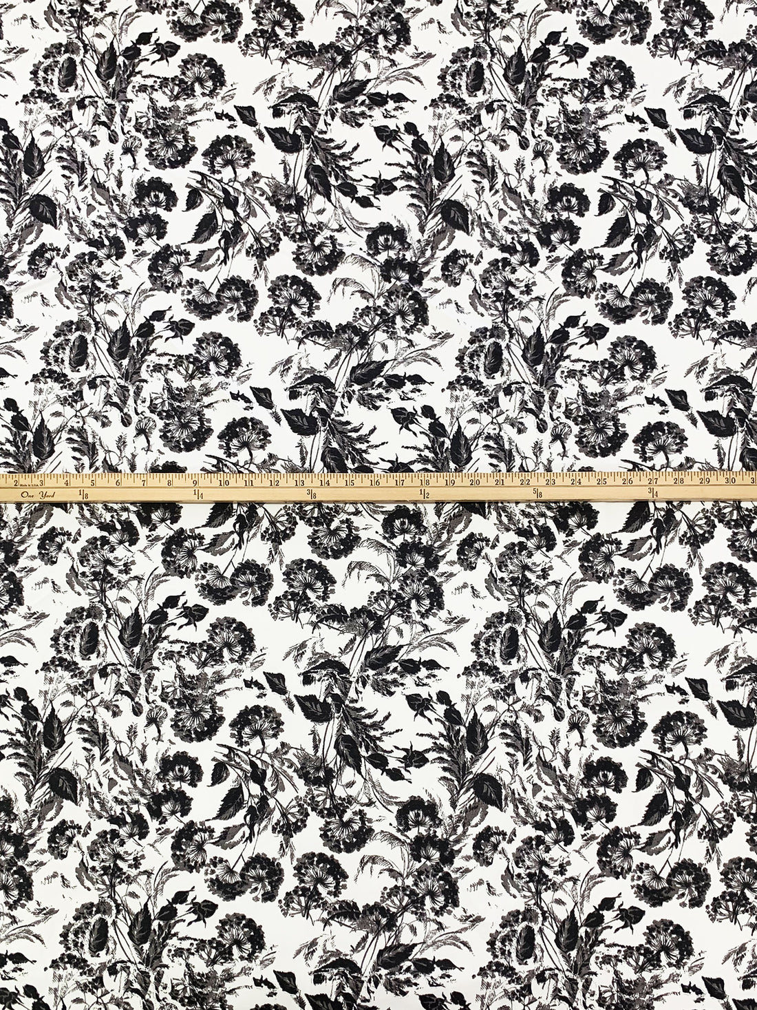 White/Gray/Black Cotton/Lycra Floral Print Stretch Twill Bottom Weight Woven - NY Designer - 56W