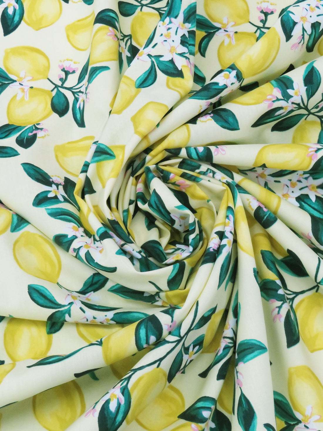 Lemon/Jungle Green/Pale Flax/Multi Cotton/Rayon Lemon Bunches Print Lawn - NY Designer - 54W