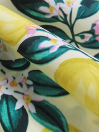 Lemon/Jungle Green/Pale Flax/Multi Cotton/Rayon Lemon Bunches Print Lawn - NY Designer - 54W