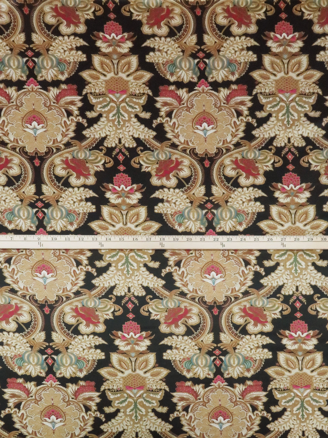 Parchment/Cauldron Black/Dark Sage/Multi Recycled Polyester/Polyester Ornate Damask Print Charmeuse - NY Designer - 56W