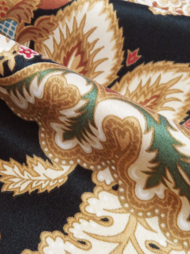 Parchment/Cauldron Black/Dark Sage/Multi Recycled Polyester/Polyester Ornate Damask Print Charmeuse - NY Designer - 56W