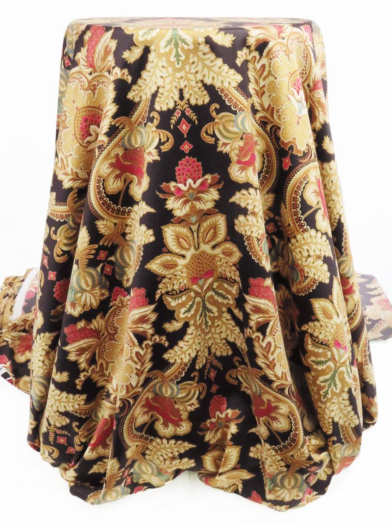 Parchment/Cauldron Black/Dark Sage/Multi Recycled Polyester/Polyester Ornate Damask Print Charmeuse - NY Designer - 56W