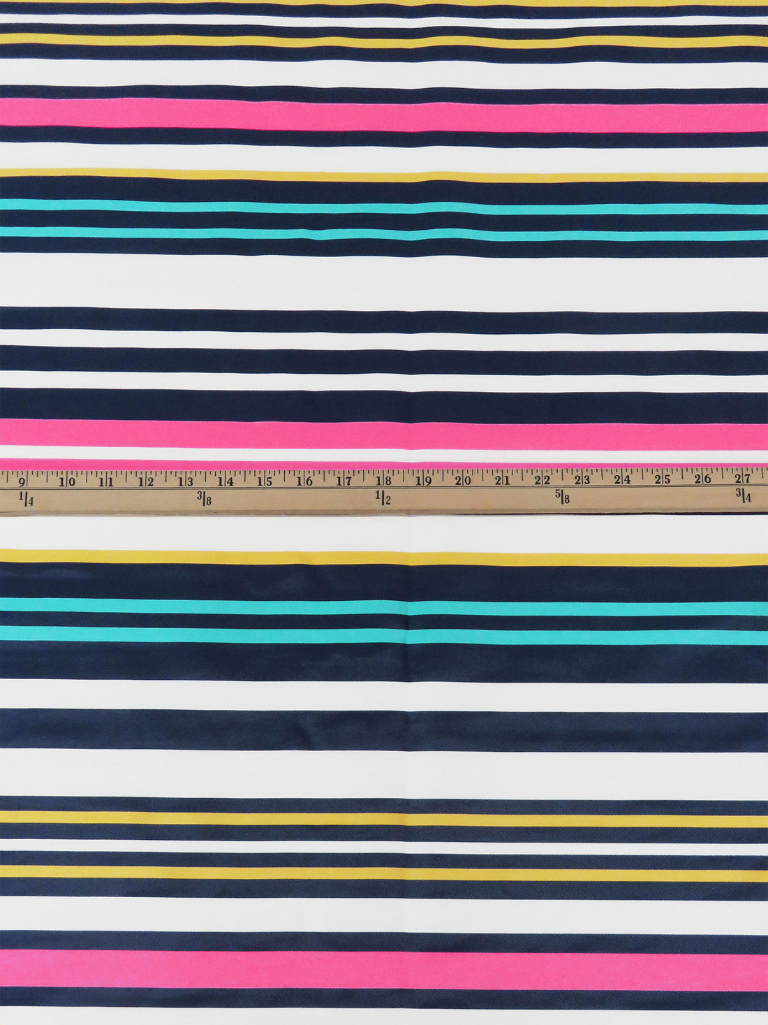 Stone/Navy/Highlighter Pink/Multi 100% Polyester Horizontal Stripe Print Mikado Twill - Famous Dress Designer - 56W