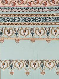 SOLD BY THE PANEL ONLY - Sea Glass Green/Pale Petal Pink/Willow Brown/Multi 100% Rayon Ornate Horizontal Multi Stripe Print Twill Challis - NY Designer - 56W