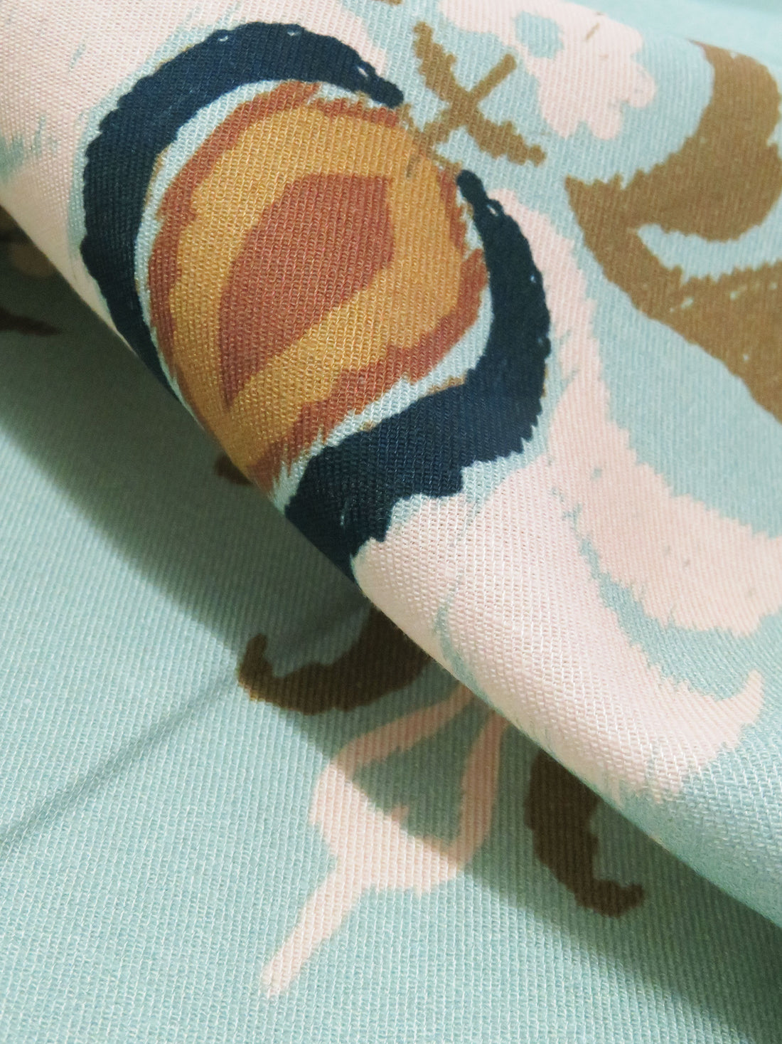 SOLD BY THE PANEL ONLY - Sea Glass Green/Pale Petal Pink/Willow Brown/Multi 100% Rayon Ornate Horizontal Multi Stripe Print Twill Challis - NY Designer - 56W