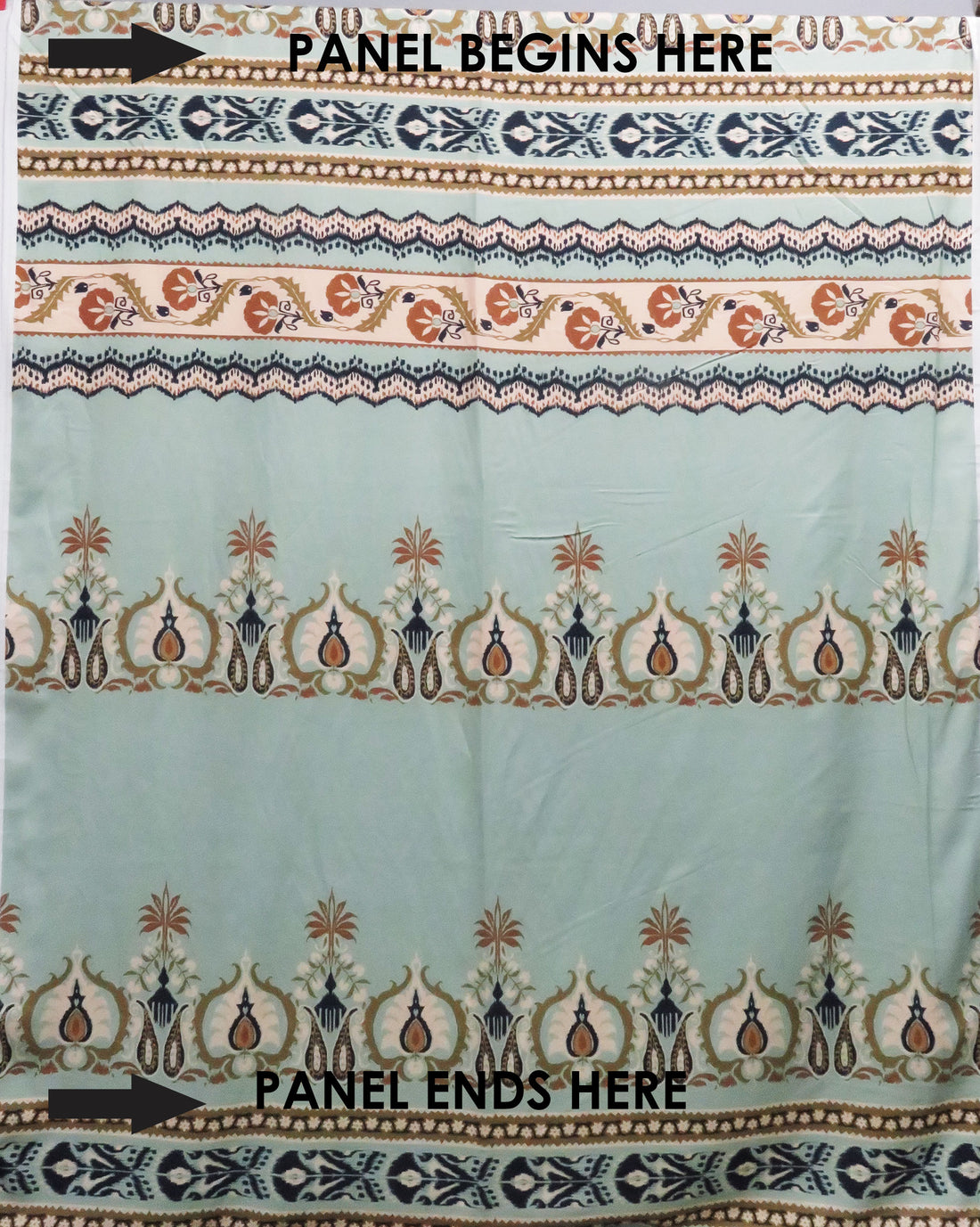 SOLD BY THE PANEL ONLY - Sea Glass Green/Pale Petal Pink/Willow Brown/Multi 100% Rayon Ornate Horizontal Multi Stripe Print Twill Challis - NY Designer - 56W