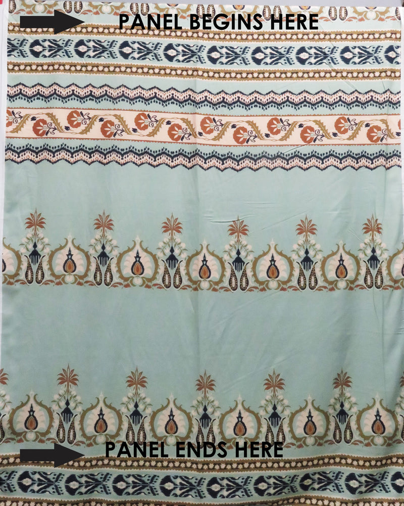 SOLD BY THE PANEL ONLY - Sea Glass Green/Pale Petal Pink/Willow Brown/Multi 100% Rayon Ornate Horizontal Multi Stripe Print Twill Challis - NY Designer - 56W