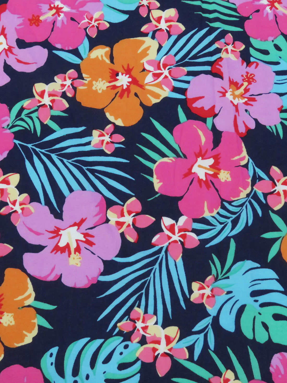 Navy/Orchid Pink/Fruit Punch/Multi 100% Rayon Tropical Floral Print Challis - NY Designer - 58W