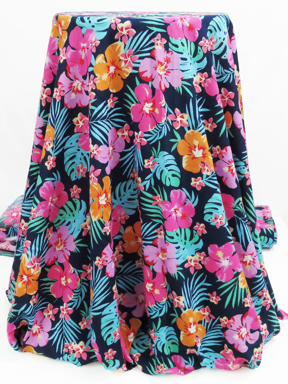 Navy/Orchid Pink/Fruit Punch/Multi 100% Rayon Tropical Floral Print Challis - NY Designer - 58W