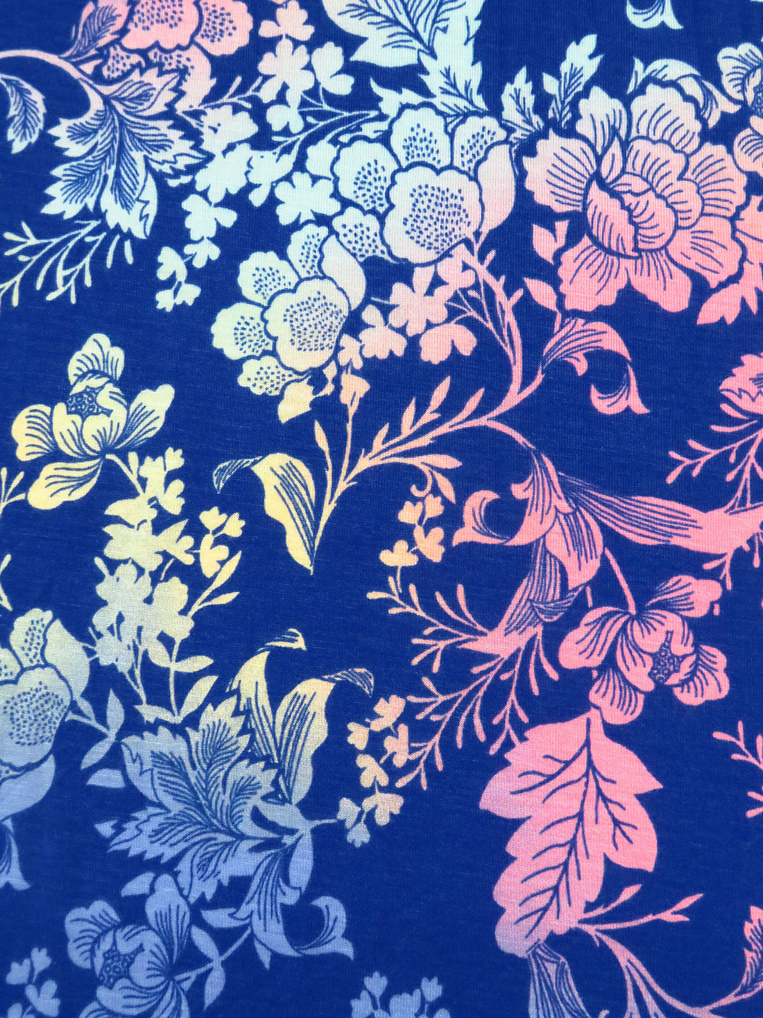 Catalina Blue/Rose Pink/Light Lemon/Multi Rayon/Lycra Artistic Floral Print Jersey Knit - NY Designer - 66W