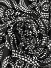 Black/White Polyester/Lycra Double Border Dotted Swirls Print Satin Twill Suiting - Famous Dress Designer - 54W