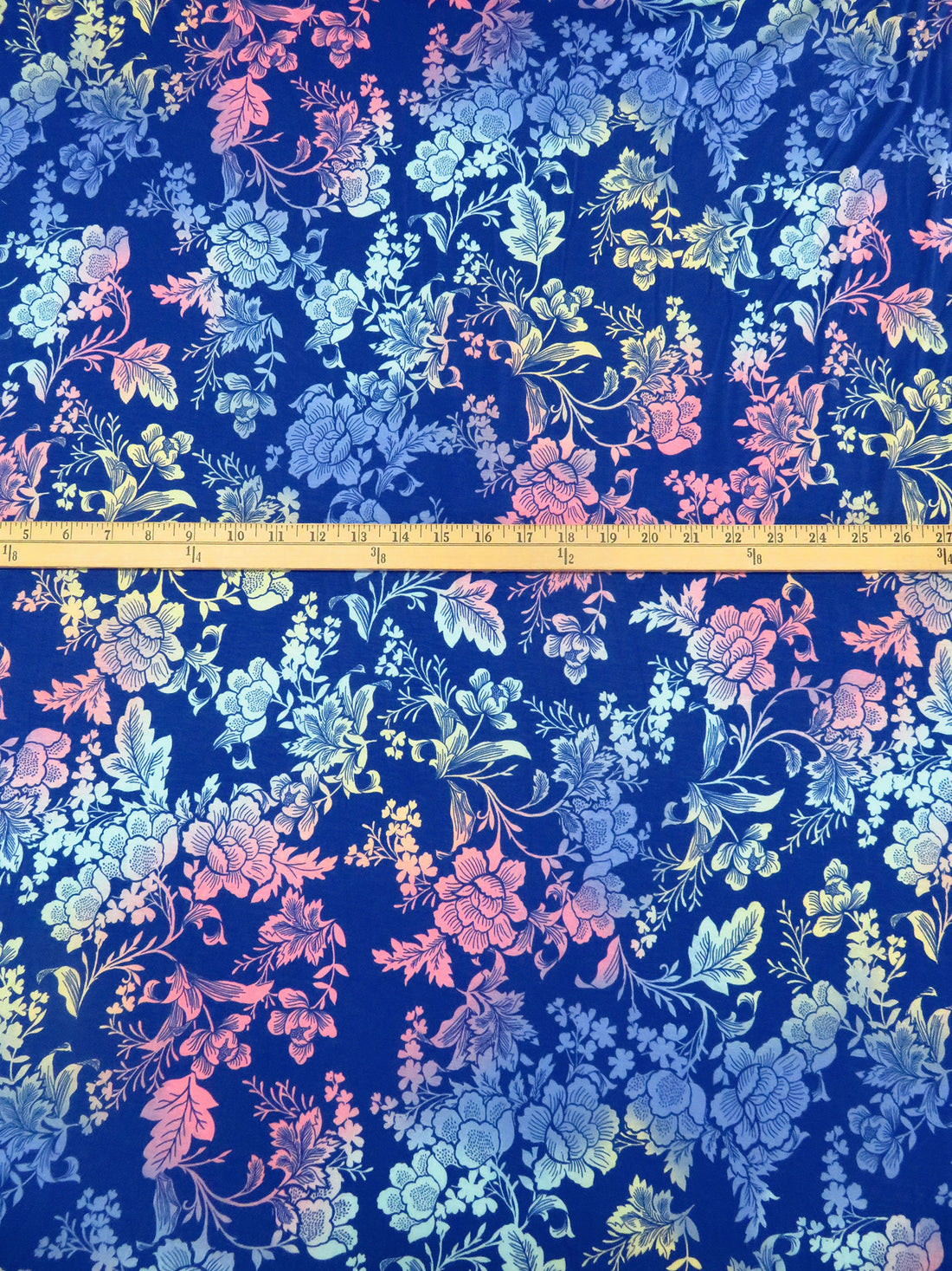 Catalina Blue/Rose Pink/Light Lemon/Multi Rayon/Lycra Artistic Floral Print Jersey Knit - NY Designer - 66W