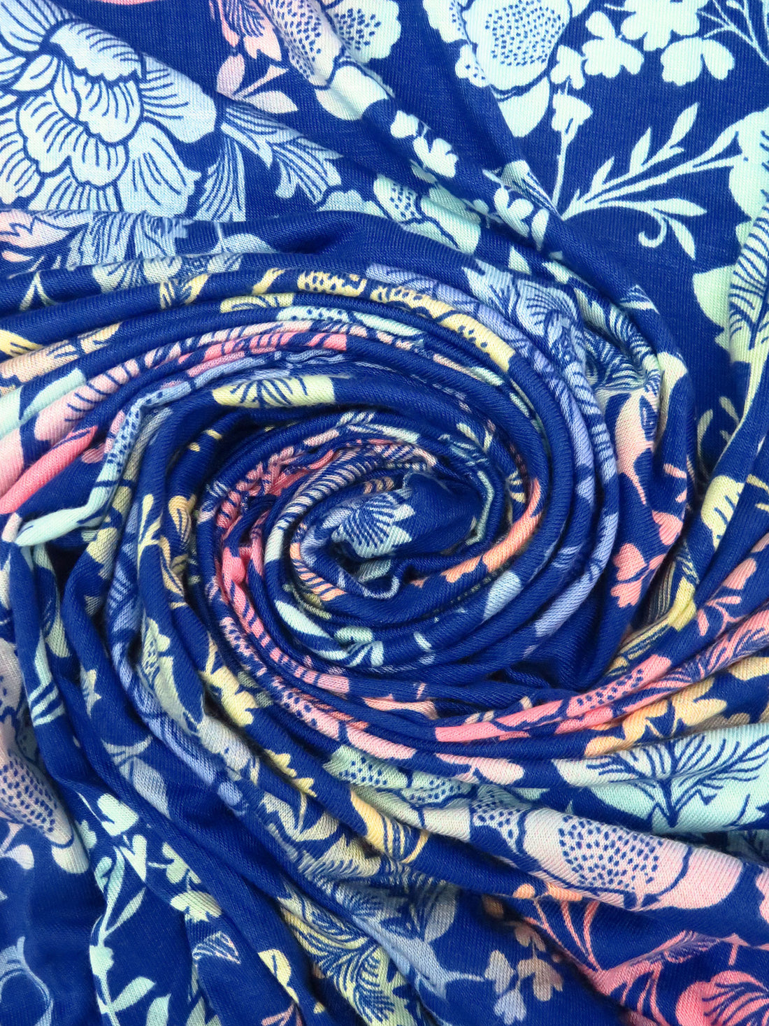 Catalina Blue/Rose Pink/Light Lemon/Multi Rayon/Lycra Artistic Floral Print Jersey Knit - NY Designer - 66W