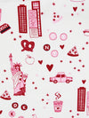 White/Ruby Red/Cotton Candy/Black 100% Cotton Big City Fun Print Lawn - NY Designer - 52W