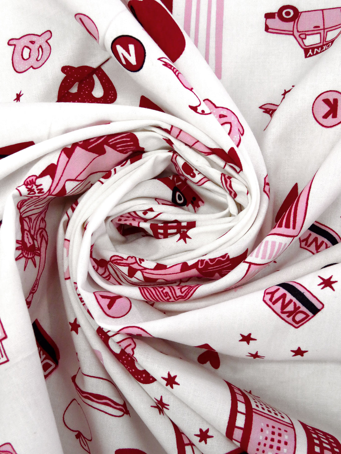 White/Ruby Red/Cotton Candy/Black 100% Cotton Big City Fun Print Lawn - NY Designer - 52W