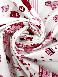 White/Ruby Red/Cotton Candy/Black 100% Cotton Big City Fun Print Lawn - NY Designer - 52W