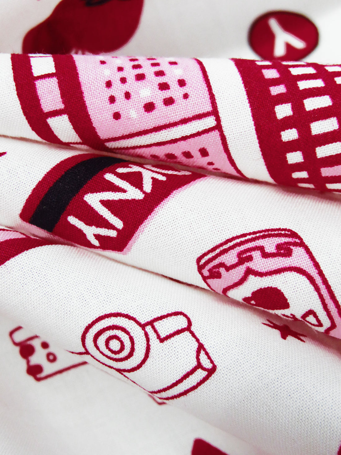 White/Ruby Red/Cotton Candy/Black 100% Cotton Big City Fun Print Lawn - NY Designer - 52W