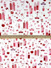 White/Ruby Red/Cotton Candy/Black 100% Cotton Big City Fun Print Lawn - NY Designer - 52W