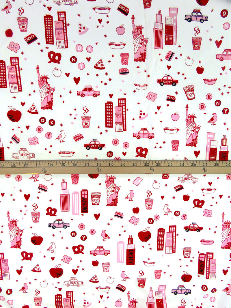 White/Ruby Red/Cotton Candy/Black 100% Cotton Big City Fun Print Lawn - NY Designer - 52W