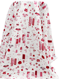 White/Ruby Red/Cotton Candy/Black 100% Cotton Big City Fun Print Lawn - NY Designer - 52W