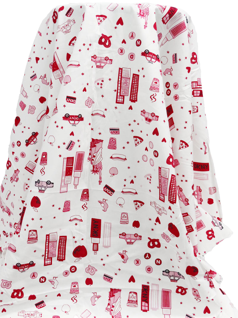White/Ruby Red/Cotton Candy/Black 100% Cotton Big City Fun Print Lawn - NY Designer - 52W