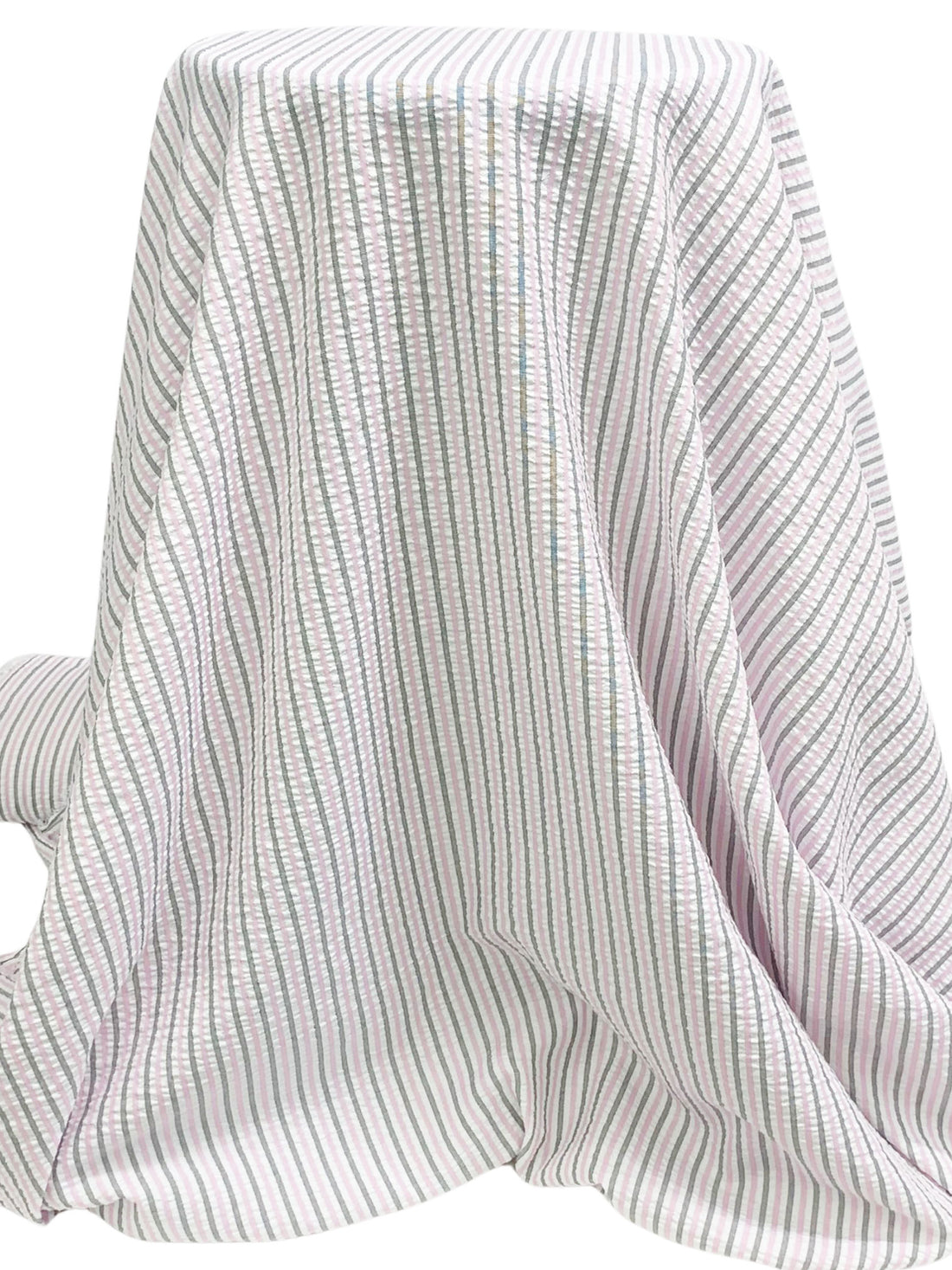 Orchid Pink/Black/White 100% Polyester Vertical Stripe Weave Seersucker Shirt Weight Woven 56W