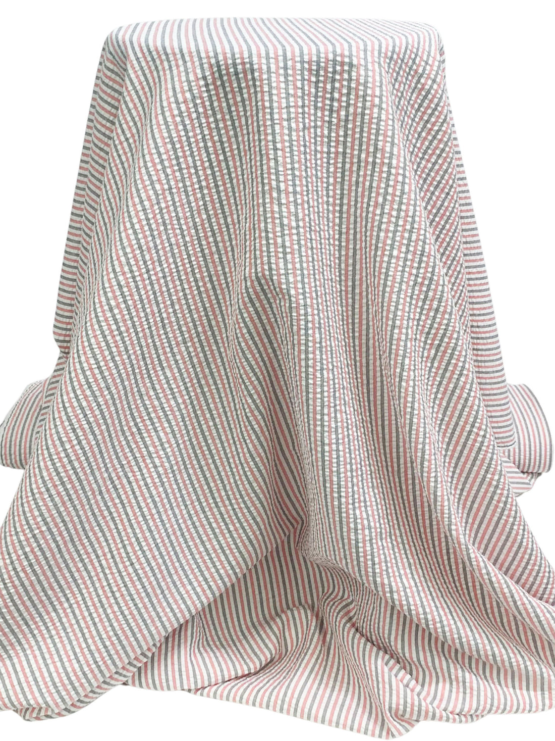 Strawberry Patch/Black/White 100% Polyester Vertical Stripe Weave Seersucker Shirt Weight Woven 56W