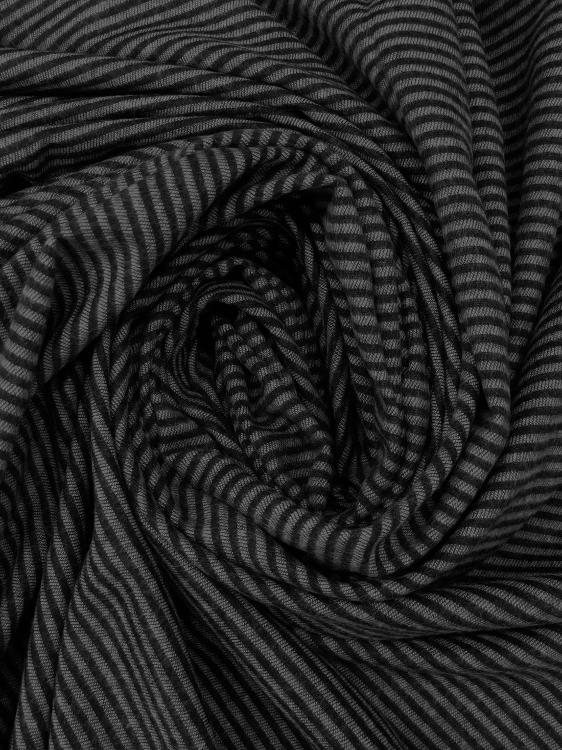 Black/White Cotton/Polyester Blend Horizontal Stripe Brushed Shirting - NY Designer - 60W