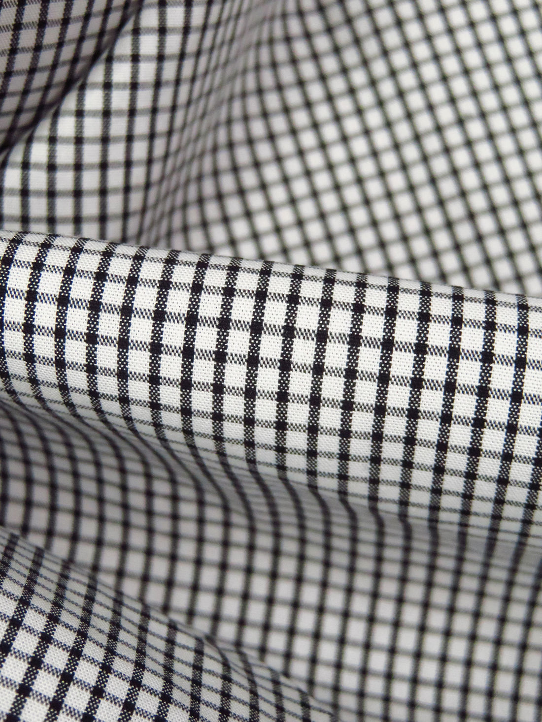 White/Black 100% Cotton Small Windowpane Plaid Shirting - NY Designer - 56W