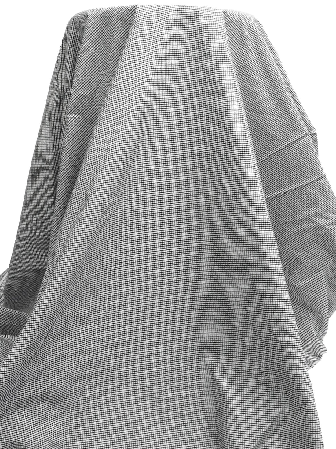 White/Black 100% Cotton Small Windowpane Plaid Shirting - NY Designer - 56W