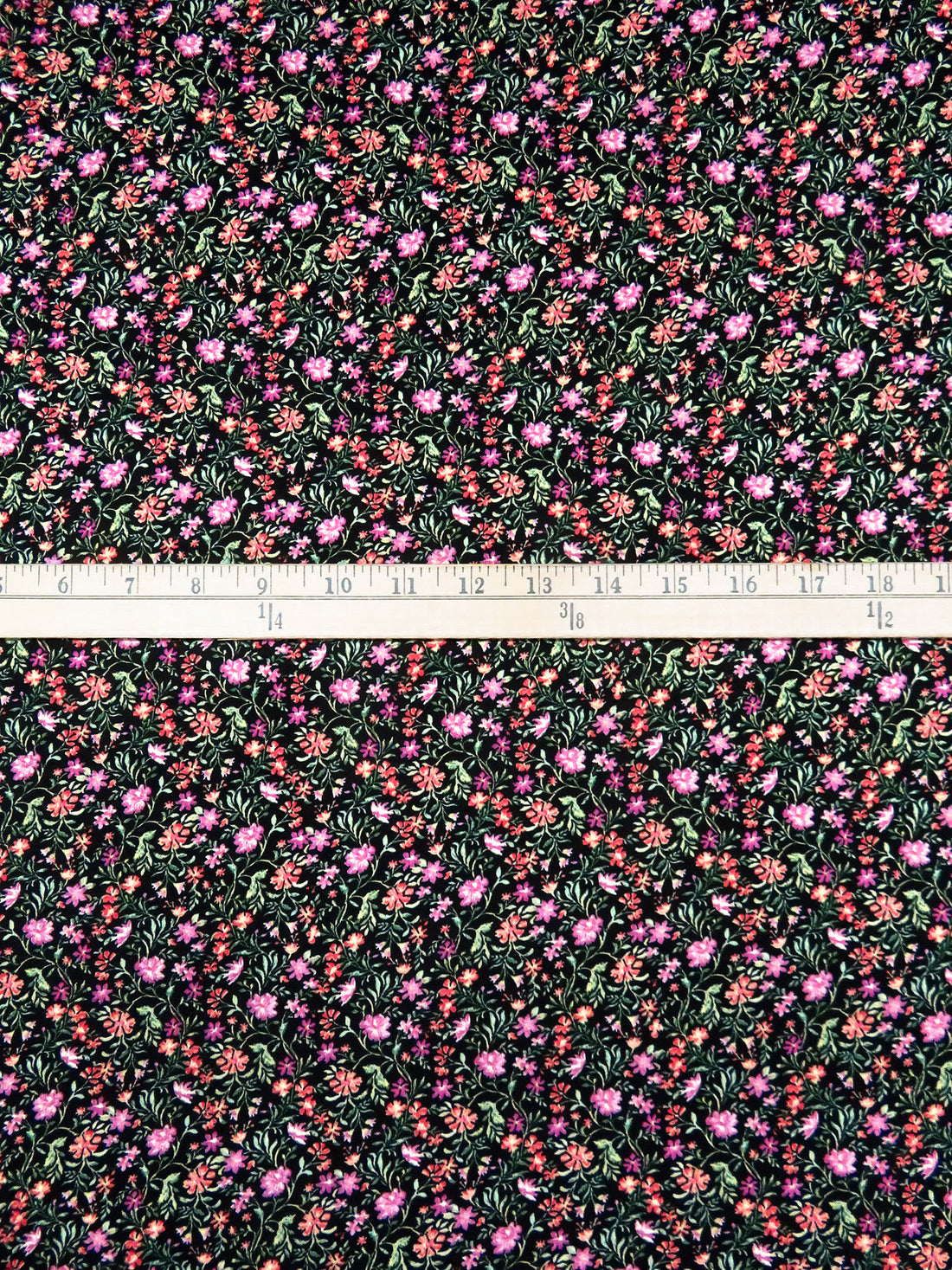 Black/Basil/Fuchsia/Tomato 100% Polyester Small Floral Print Charmeuse - NY Designer - 56W