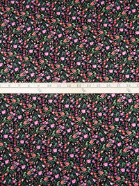 Black/Basil/Fuchsia/Tomato 100% Polyester Small Floral Print Charmeuse - NY Designer - 56W