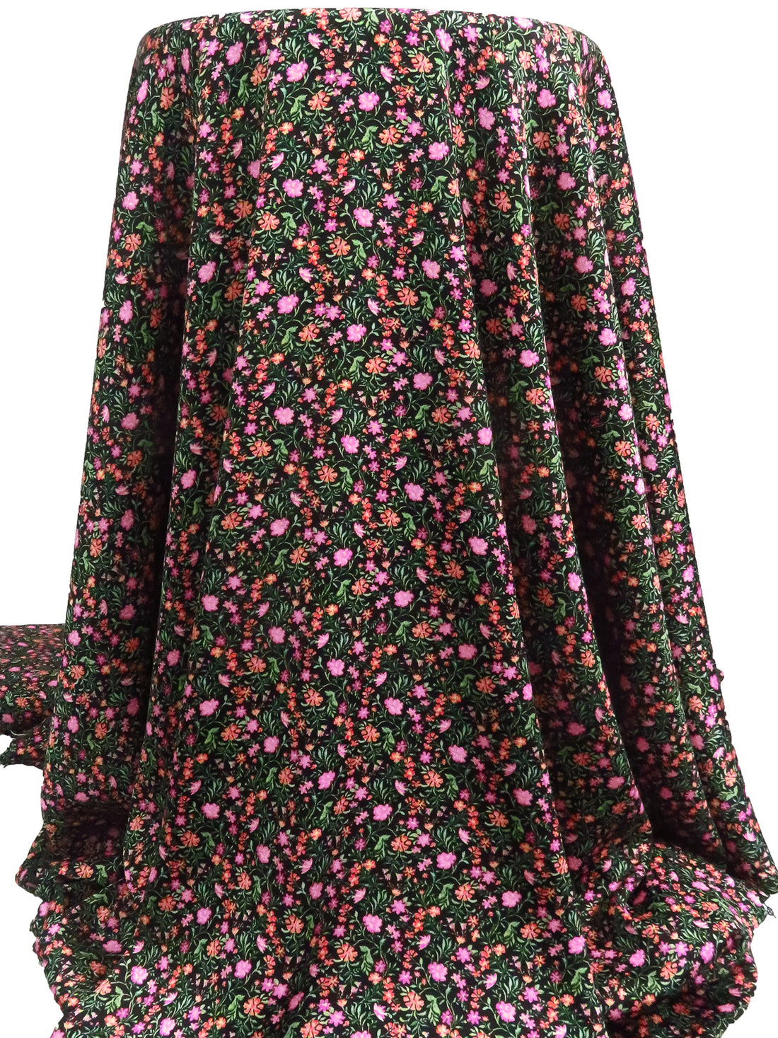 Black/Basil/Fuchsia/Tomato 100% Polyester Small Floral Print Charmeuse - NY Designer - 56W