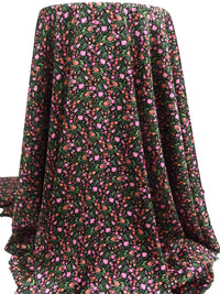 Black/Basil/Fuchsia/Tomato 100% Polyester Small Floral Print Charmeuse - NY Designer - 56W