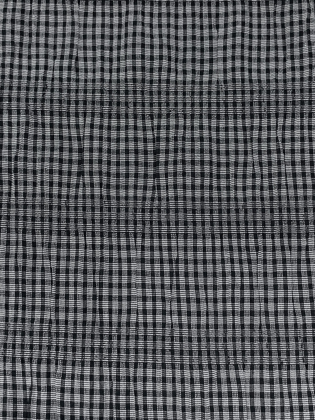 Muted Black/Silvery White Polyester/Rayon/Lycra Horizontal Gingham Stripe Weave Seersucker 61W