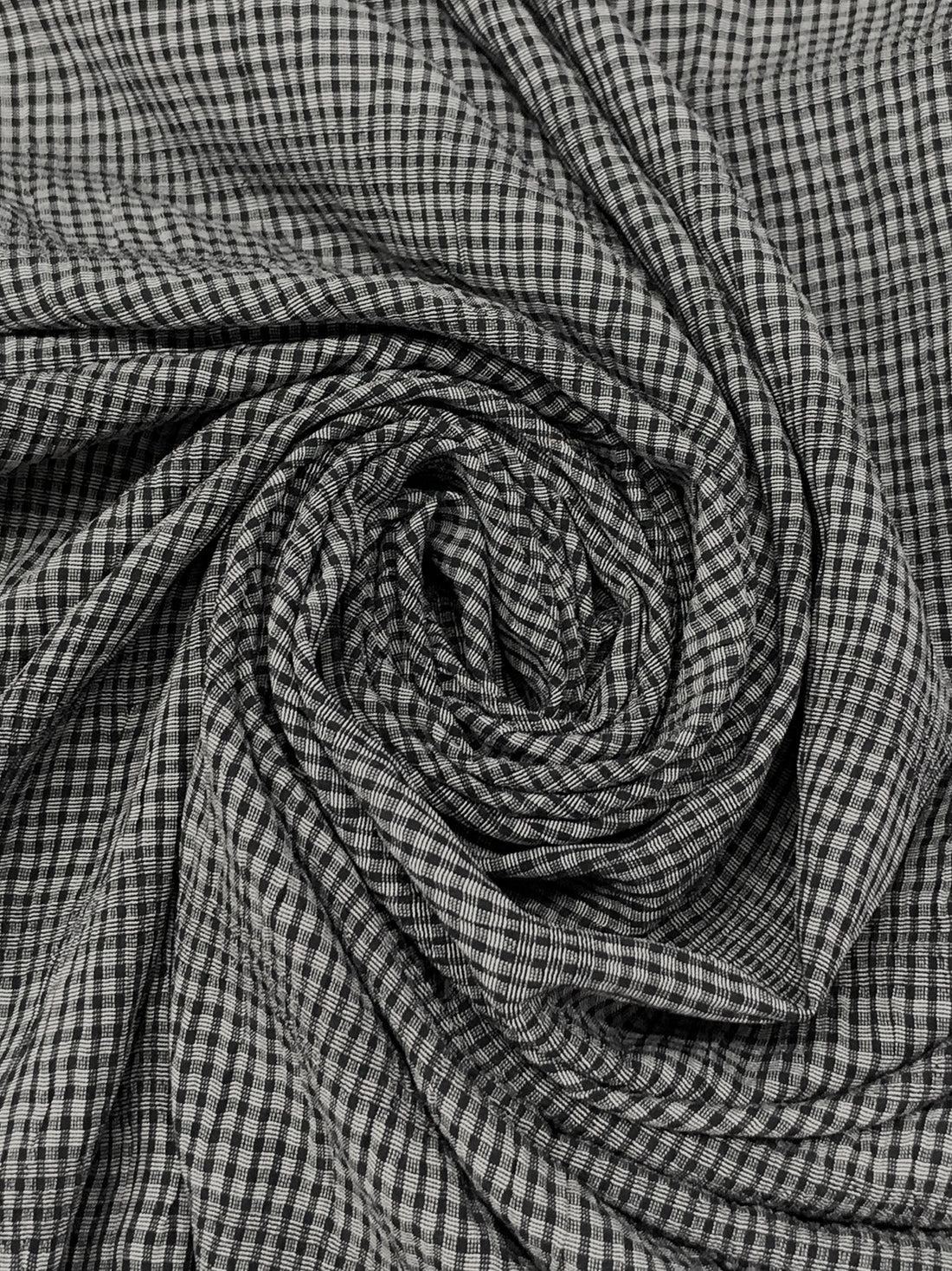 Muted Black/Silvery White Polyester/Rayon/Lycra Horizontal Gingham Stripe Weave Seersucker 61W