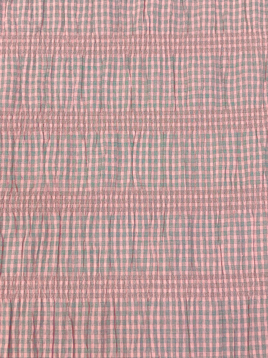 Baby Pink/Soft Slate Teal Polyester/Rayon/Lycra Horizontal Gingham Stripe Weave Seersucker 61W