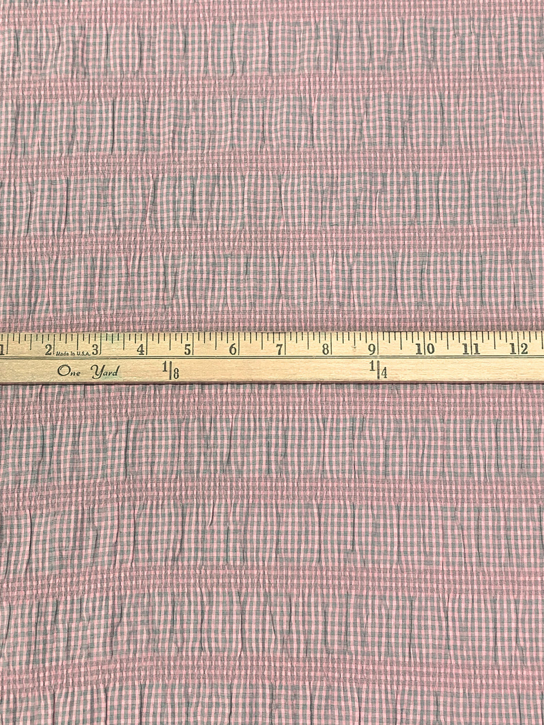 Baby Pink/Soft Slate Teal Polyester/Rayon/Lycra Horizontal Gingham Stripe Weave Seersucker 61W