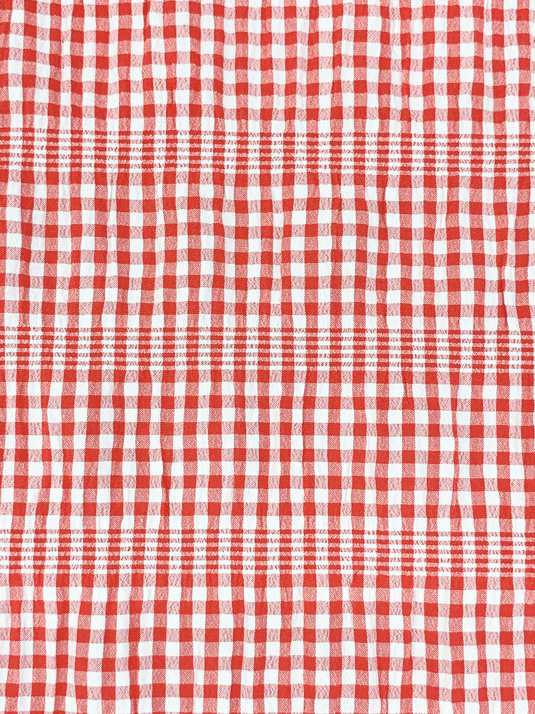 Persian Red/White Polyester/Rayon/Lycra Horizontal Gingham Stripe Weave Seersucker 58W