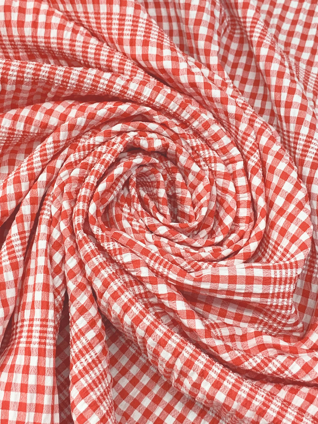 Persian Red/White Polyester/Rayon/Lycra Horizontal Gingham Stripe Weave Seersucker 58W