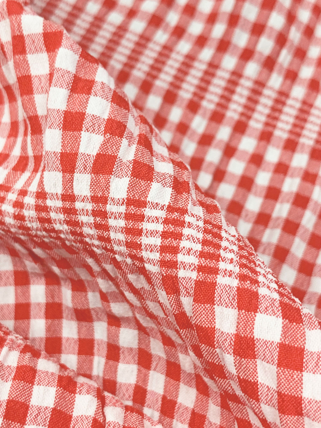 Persian Red/White Polyester/Rayon/Lycra Horizontal Gingham Stripe Weave Seersucker 58W