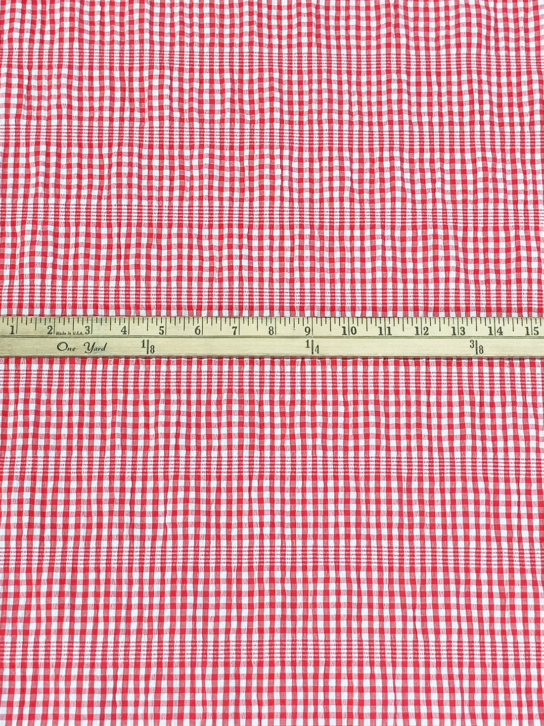 Persian Red/White Polyester/Rayon/Lycra Horizontal Gingham Stripe Weave Seersucker 58W