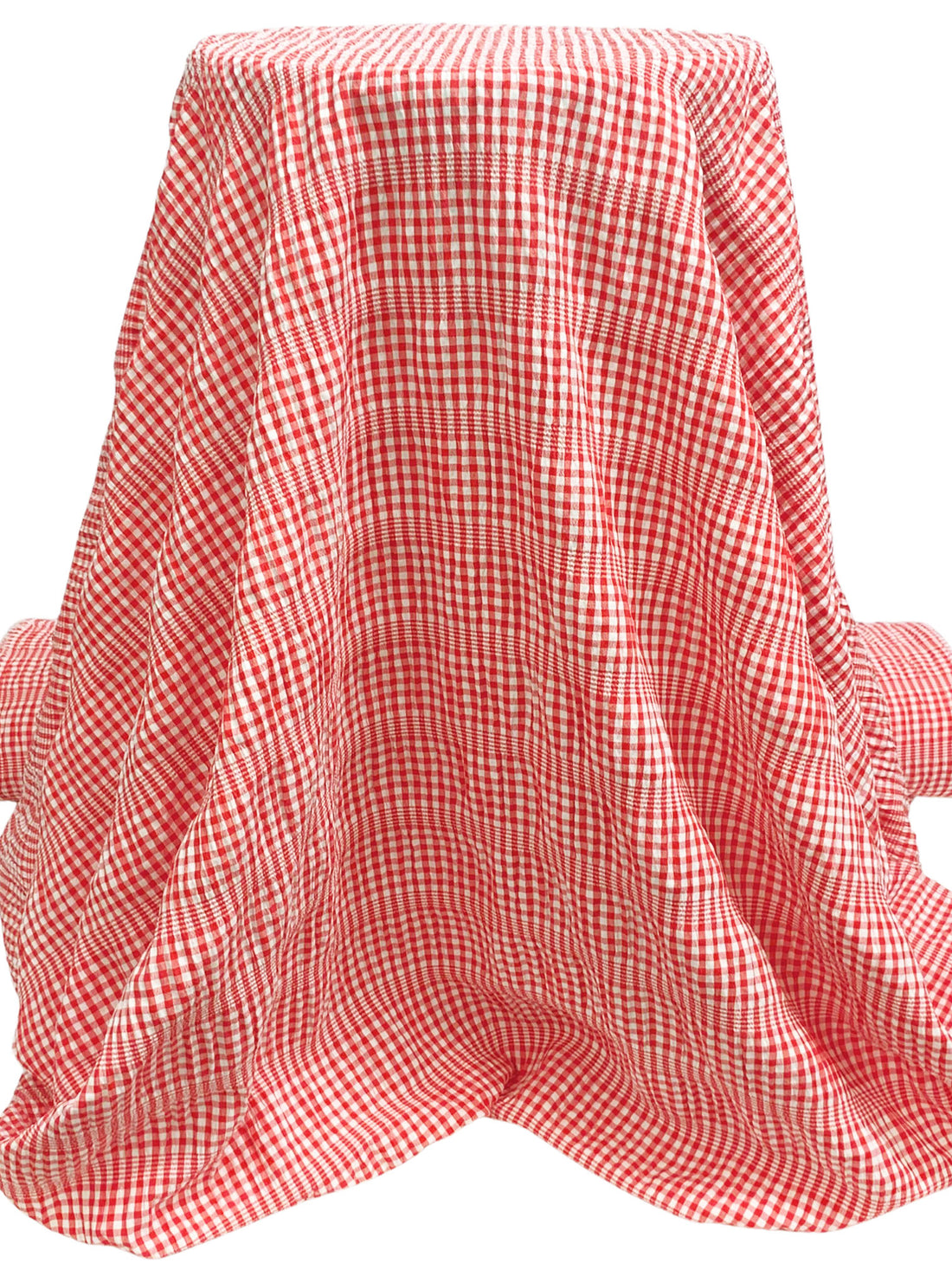 Persian Red/White Polyester/Rayon/Lycra Horizontal Gingham Stripe Weave Seersucker 58W