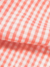 Peachy Pink/White 100% Polyester Gingham Weave Seersucker Shirt Weight Woven 57W