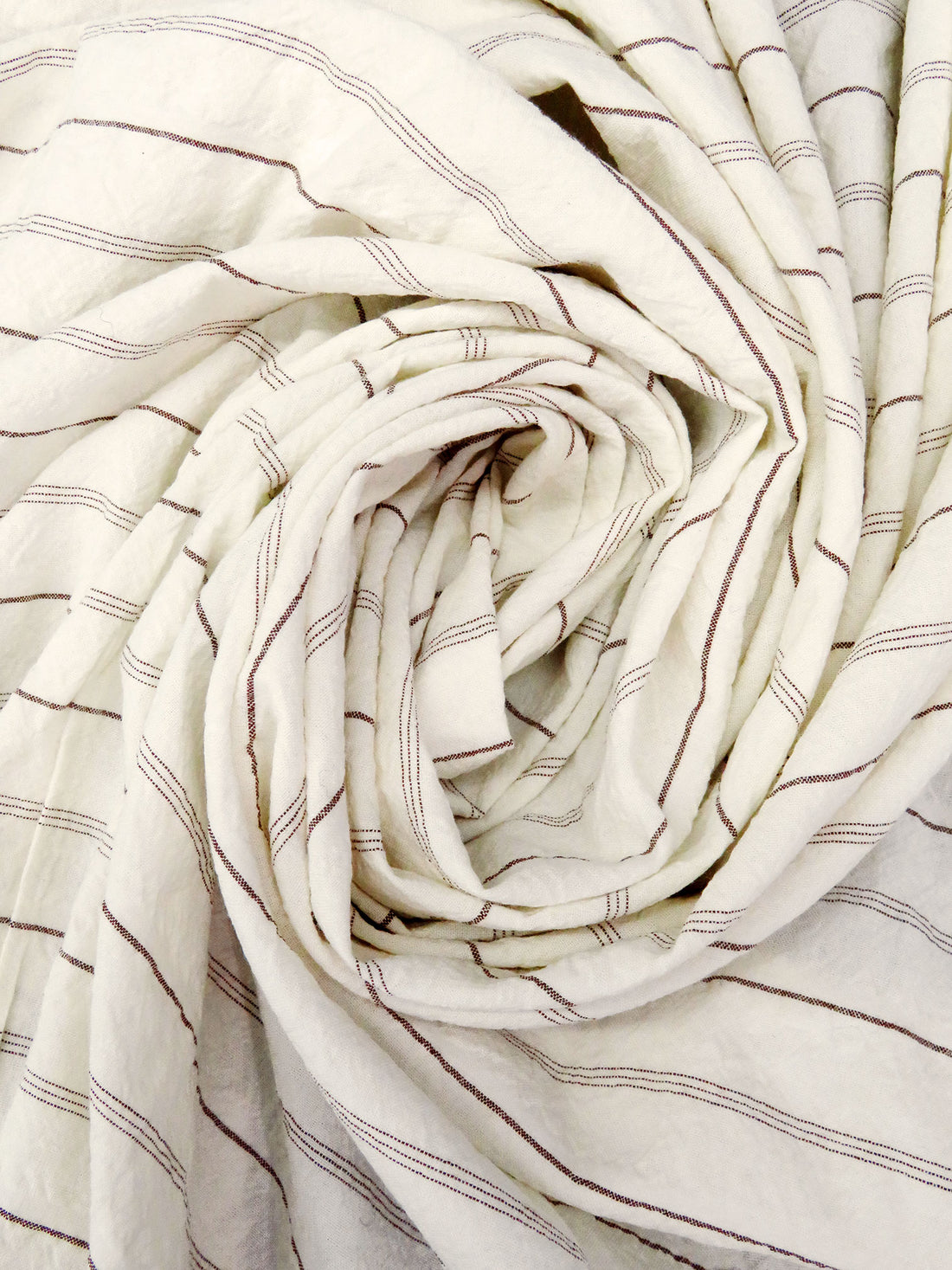 White/Brown 100% Cotton Horizontal Multi-Stripe Weave Crinkle Shirting - NY Designer - 48W