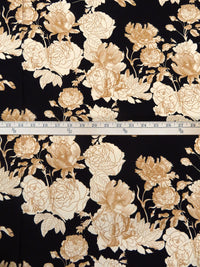 Camel/Off-White/Black 100% Rayon Drawn Floral Print Crepe Challis - NY Designer - 56W