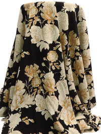 Camel/Off-White/Black 100% Rayon Drawn Floral Print Crepe Challis - NY Designer - 56W