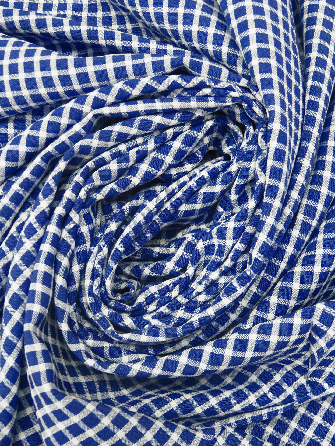 Muted Dark Blue/White Rayon/Polyester Plaid Weave Crinkle Shirting 57W