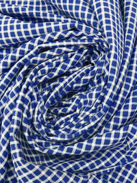 Muted Dark Blue/White Rayon/Polyester Plaid Weave Crinkle Shirting 57W